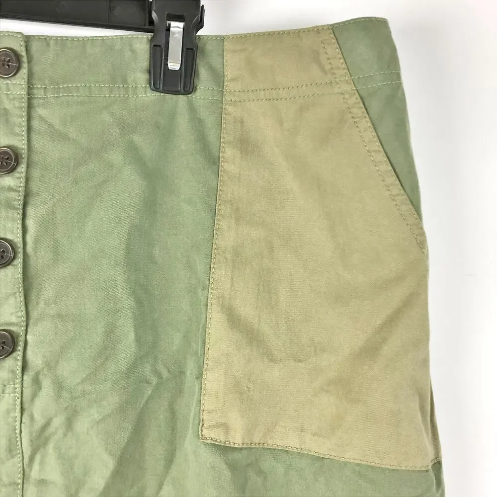 TREASURE & BOND Mini Skirt 2X Olive Green Pocket Block Button Up NWOT